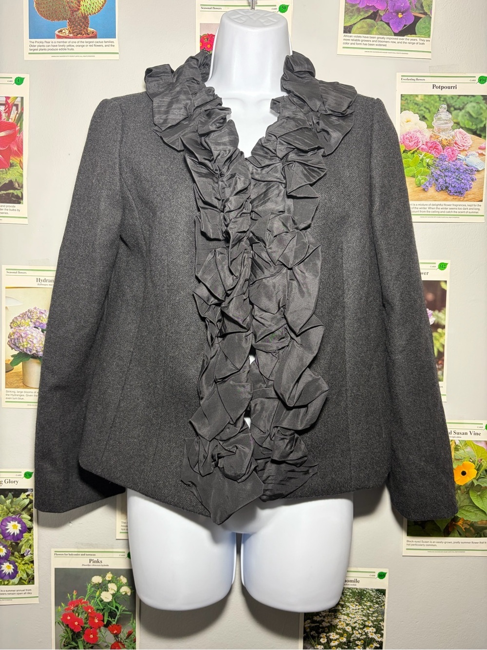 J. Crew Dark Gray Ruffle Front Blazer